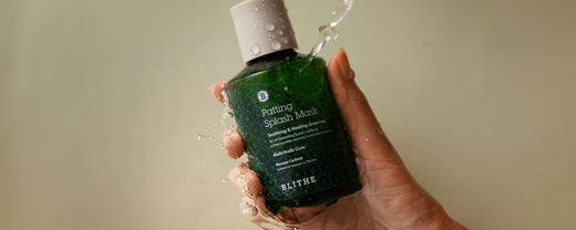 Blithe Patting Splash Mask Soothing and Healing Green Tea - an essential winter skincare product displayed, symbolizing intense hydration, gentle exfoliation, and skin protection against the harsh winter environment.