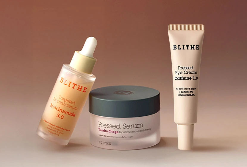 Four Pressed Serum beauty products by Blithe Cosmetics