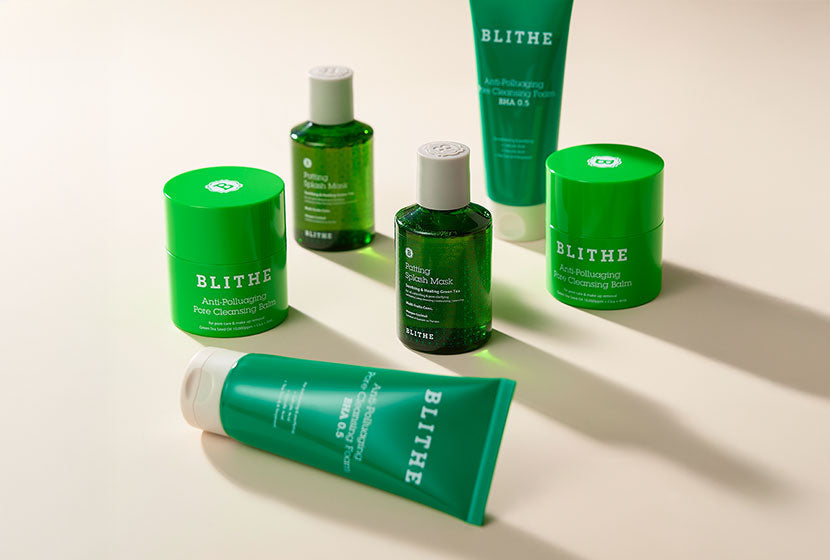four Blithe Cosmetics products on a white surface