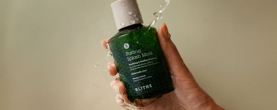Blithe Patting Splash Mask Soothing and Healing Green Tea - an essential winter skincare product displayed, symbolizing intense hydration, gentle exfoliation, and skin protection against the harsh winter environment.