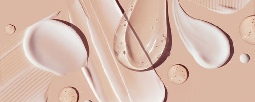 Assorted skincare product textures, featuring creamy moisturizers, serums, and gels, symbolizing the innovative ingredients of 2024: bakuchiol, peptides, and mushroom extracts.
