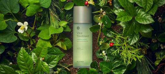 An image showcasing the Blithe Vital Treatment 6 Calming Leaves product, elegantly presented to emphasize its soothing and nourishing properties, visually representing the blend of six skin-soothing herbs it contains.
