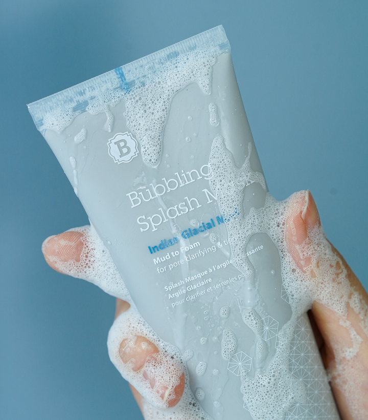 Picture of Blithe Bubbling Splash Mash Indian Glacial Mud, a Dual functioning foam cleanser and face mask that is perfect for calming stressed skin and shrinking those pores after cleaning them thoroughly.