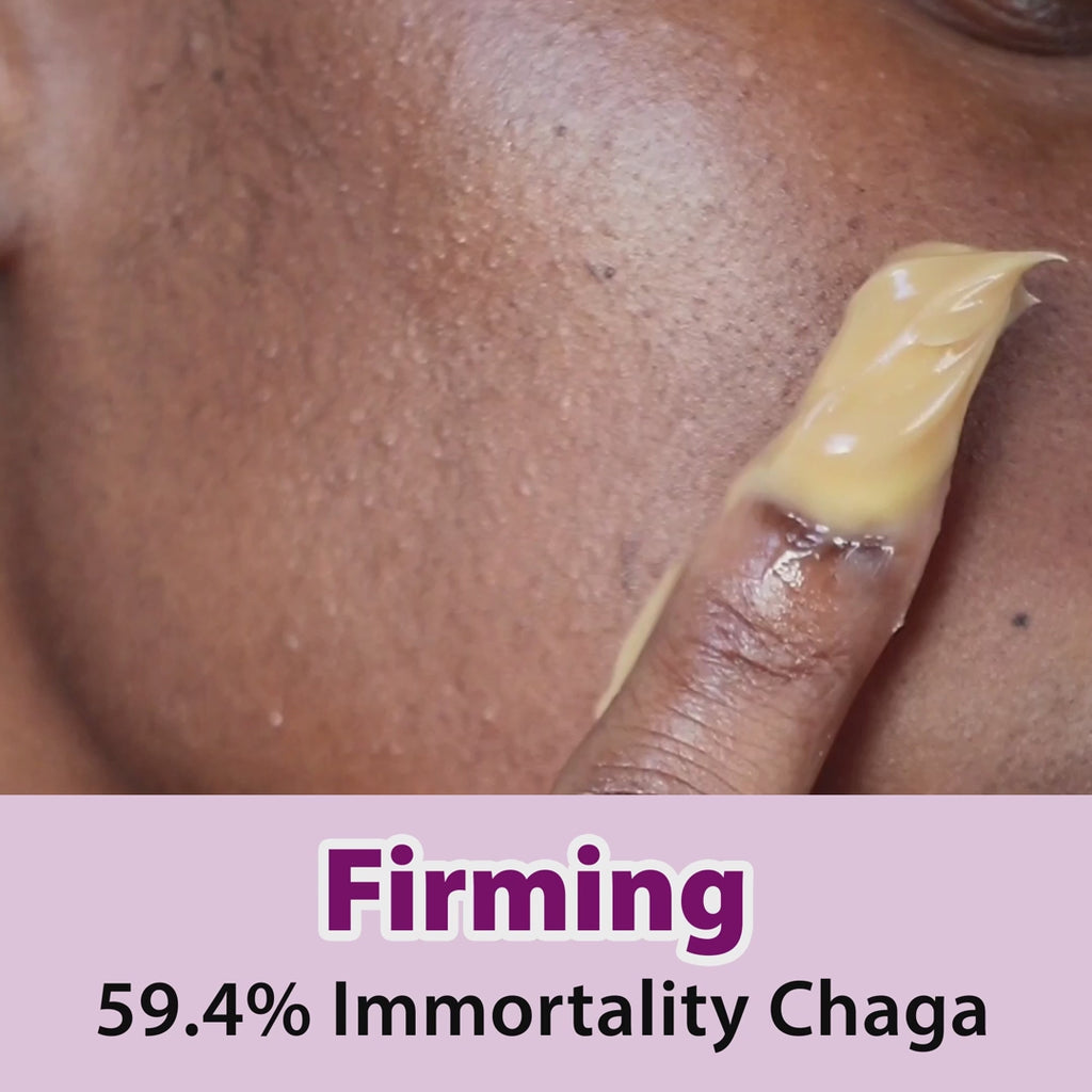A video of a person applying Pressed Serum Tundra Chaga cream to their face
