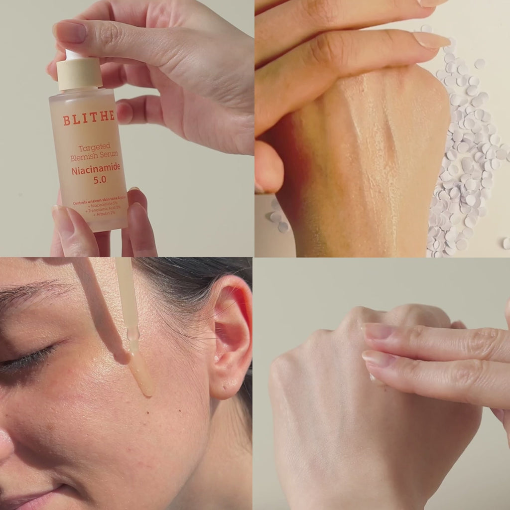 A video of a person applying niacinamide face serum