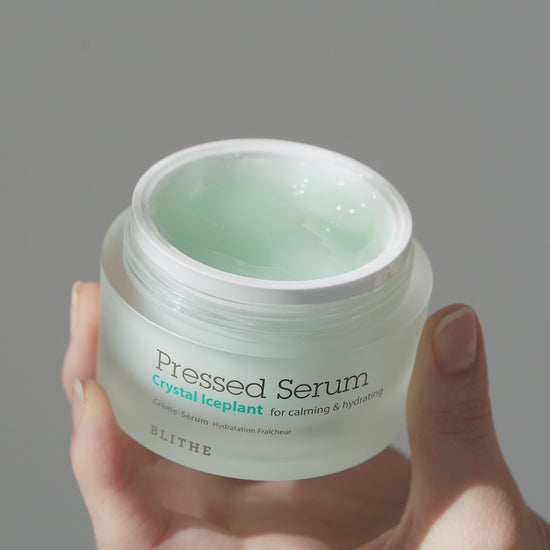 A video of a person scooping Pressed Serum Crystal Ice Plant calming skin serum